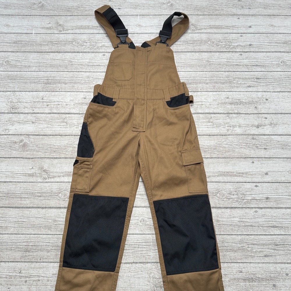 Tradesmax Pro Bib Overalls Mens 30 Brown Canvas Reinforced Knee Utility Workwear